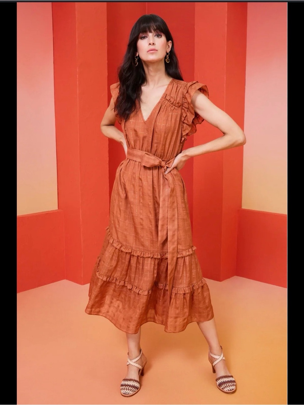 Marie Oliver Rust Tie-Waist Maxi Dress